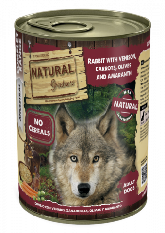 CAINI - Natural Greatness Dog Rabbit with Venison, Carrots, Olives & Amaranth 400g (iepure, vanat, morcovi, masline, amarant)
