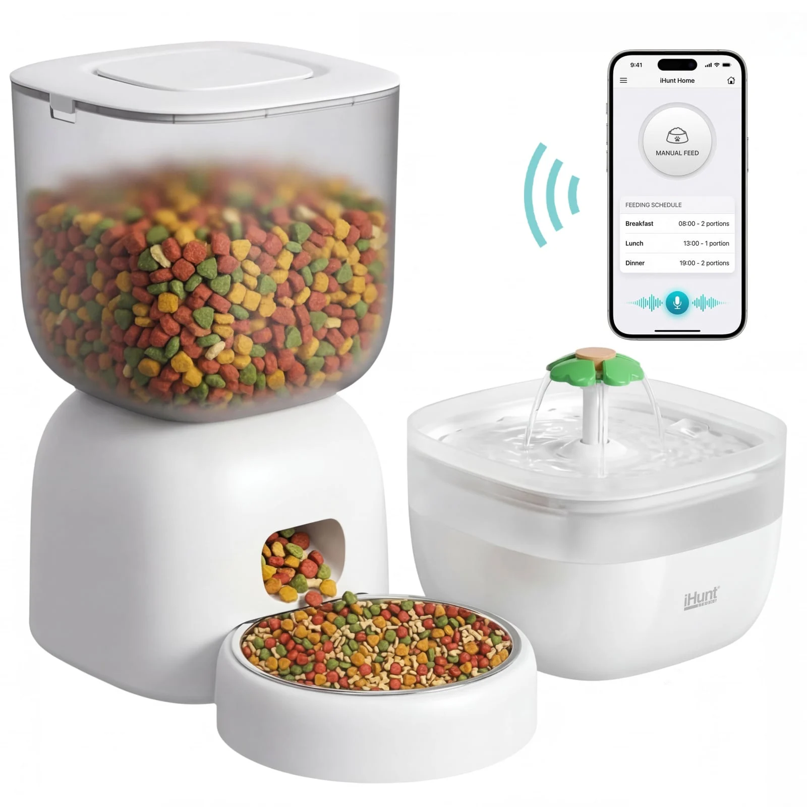 PISICI - Pachet Smart Pet Care Cu Hranitor Automat 3L Si Fantana Apa 2L, Wi-Fi, Aplicație Smart