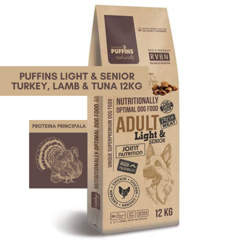 CAINI - Puffins Light & Senior, Turkey, Lamb & Tuna 12 KG (Curcan, Miel & Ton) Hrana Uscata Caini