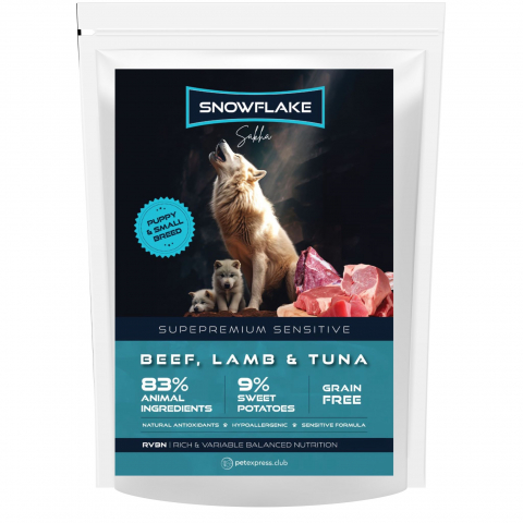 HRANA USCATA - Snowflake Sakha Beef, Lamb and Tuna Puppy & Adult Small Breed Sensitive 2kg
