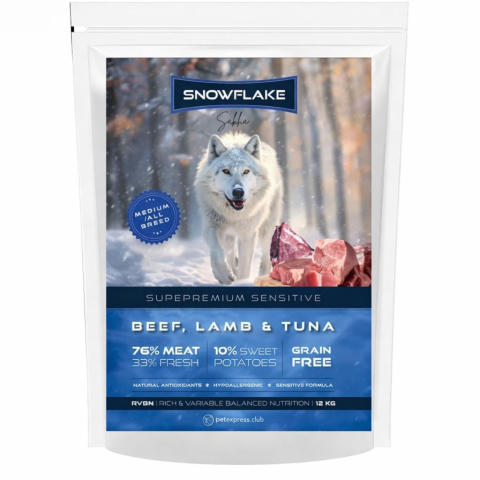 HRANA USCATA - Snowflake Sakha Beef Lamb Tuna and Sweet potatoes Sensitive adult ALL BREED 12kg