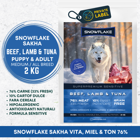 HRANA USCATA - Snowflake Sakha Beef Lamb Tuna Sweet potatoes Sensitive Puppy & Adult ALL BREED 2kg