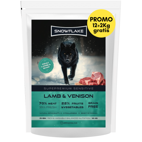 HRANA USCATA - Snowflake Sakha Lamb and Venison Adult Large and Giant 12kg + 2Kg Gratuit