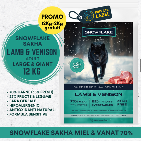 HRANA USCATA - Snowflake Sakha Lamb & Venison Adult Large & Giant 12kg + 2Kg Gratuit