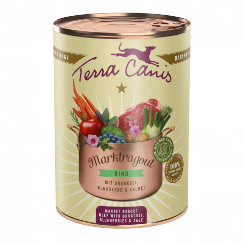 CAINI - Terra Canis Marktragout Beef 385g(Carne de vită cu broccoli, afine și salvie)