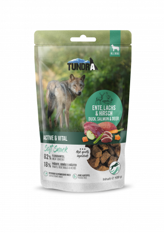 Tundra Dog Snack Active & Vital Duck, Salmon & Game 100g ( vitalitate, rață, somon & vânat) Tundra Recompense