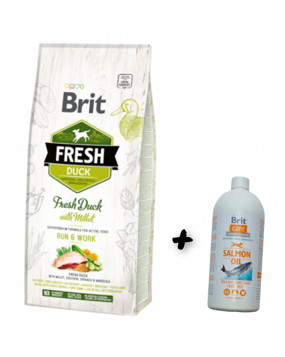 Pachet Brit Fresh Rata si Mei, Active Adult, 12 kg + Brit Care Ulei Somon 1000ml [1]