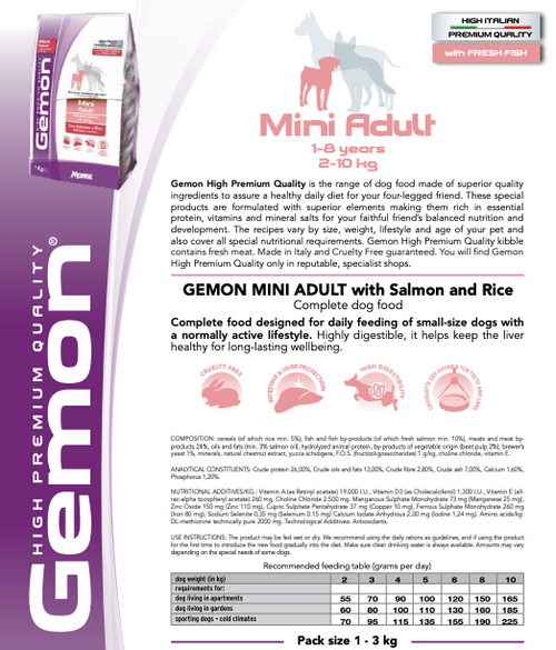 Gemon Caini Mini Adult cu Somon si Orez 20 kg [2]