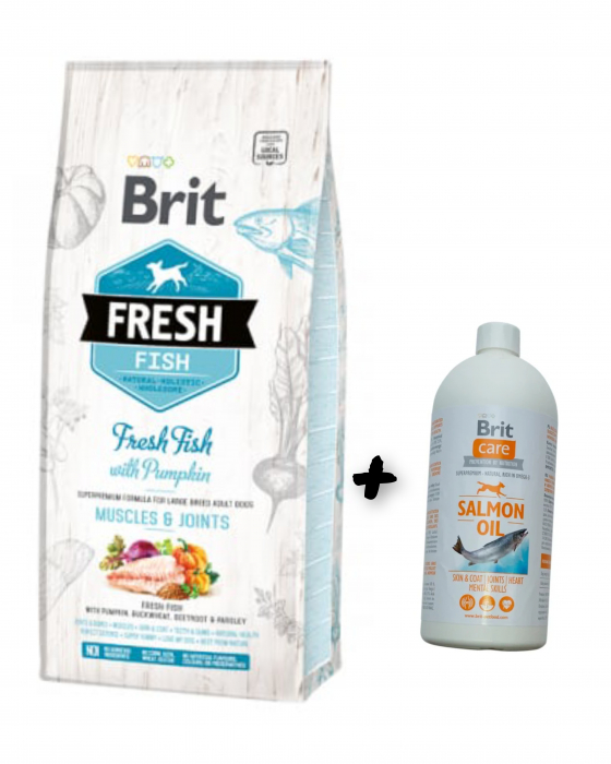 Pachet Brit Fresh Peste si Dovleac,12kg + Brit Care Ulei de somon 1000ml [1]