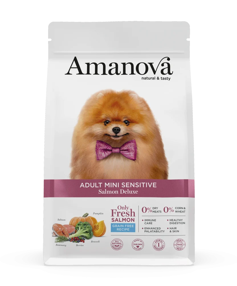 Talie Mica - Amanova Dog Adult Mini Sensitive Somon 7kg – Hrană Superpremium Grain Free,hipoalergenic,pentru Câini de Talie Mică