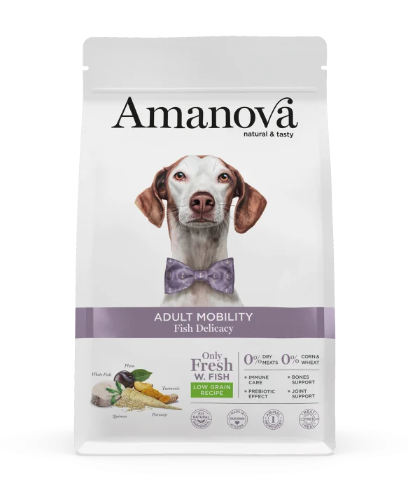 Senior - Amanova Dog Adult Mobility Pește Alb 10kg – Hrană Superpremium Low Grain pentru Mobilitate și Articulații