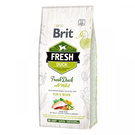 Talie Mica - Hrana uscata super premium caini cu carne de rata ,Brit Fresh Duck and Millet Active 12 kg Petlab.ro