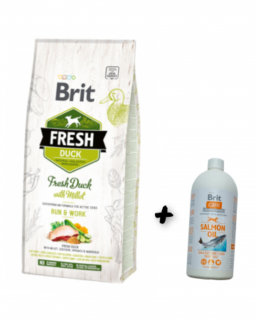 Puppy/Junior - Pachet Brit Fresh Rata si Mei, Active Adult, 12 kg + Brit Care Ulei Somon 1000ml