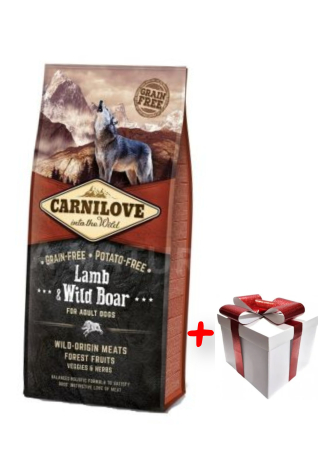 Talie Mica - CARNILOVE Adult cu Miel și Mistreț, hrană uscată fără cereale câini, 12kg