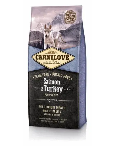 Talie Mica - CARNILOVE  Puppy cu Somon și Curcan, hrană uscată fără cereale câini puppy/junior all breed, 12kg
