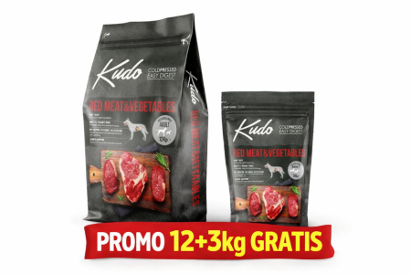 Talie Medie - Hrana uscata caini Kudo Adult Mediu-Maxi - Hrana uscata, presata la rece - Carne rosie si Legume - 12kg-Petlab.ro