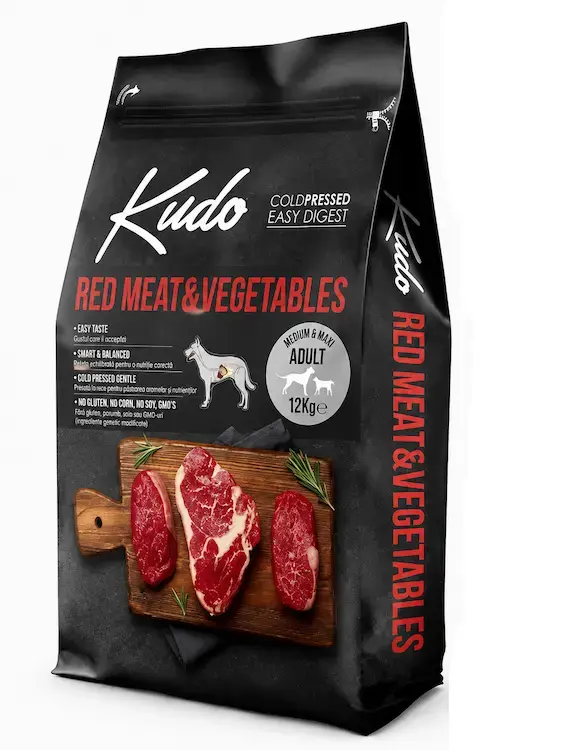 Talie Medie - Hrana uscata caini presata la rece Kudo Carne rosie 12kg