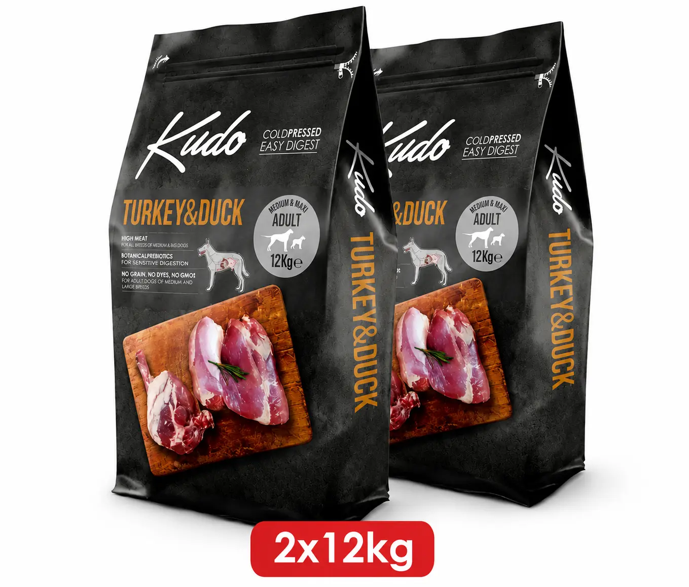Hrana câini - Hrana uscata caini presata la rece Kudo Curcan si Rata 12kg