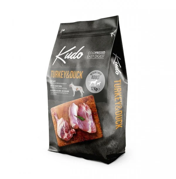 Sensibilitati/Hypoalergenic - Kudo Adult Mediu-Maxi - Hrana uscata, presata la rece - Curcan si Rata - 12kg-Pret de Lansare!