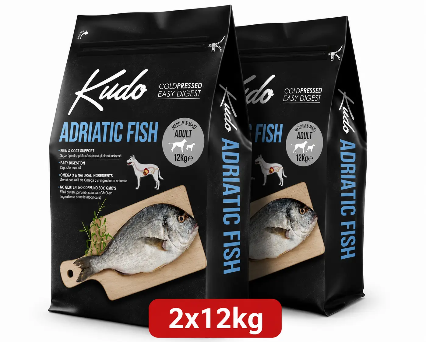 Talie Medie - Hrana uscata caini presata la rece Kudo Peste 12kg