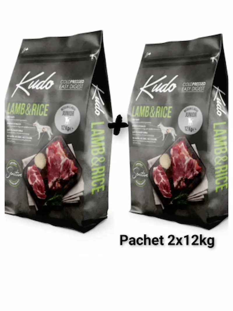 Talie Medie - Hrana uscata caini junior presata la rece Kudo Miel 12kg