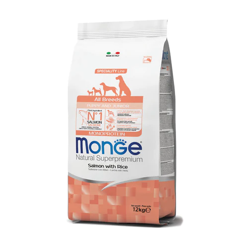 Monge Caini Puppy&Junior cu Somon si Orez 12 kg [1]