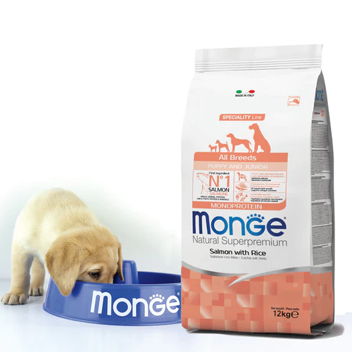 Puppy/Junior - Monge Caini Puppy&Junior cu Somon si Orez 12 kg
