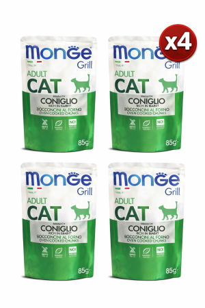 Hrana umeda pisici - Monge Grill Chunkies Cat - Hrana umeda super-premium - Iepure - 4x 85g