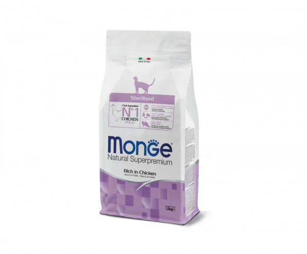 Hrana uscata - Monge Natural Superpremium Sterilised Cat - Pui - 1.5kg