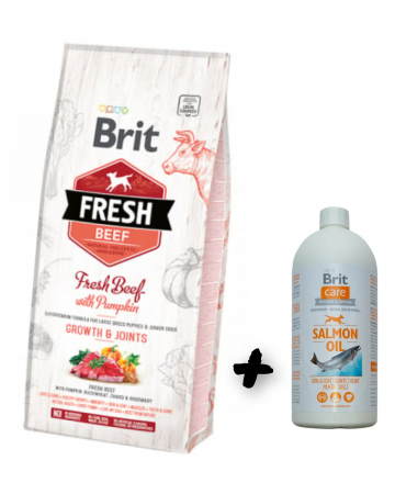 Puppy/Junior - Pachet Brit Fresh Vita si dovleac ,12 kg + Brit Care Ulei Somon 1000ml