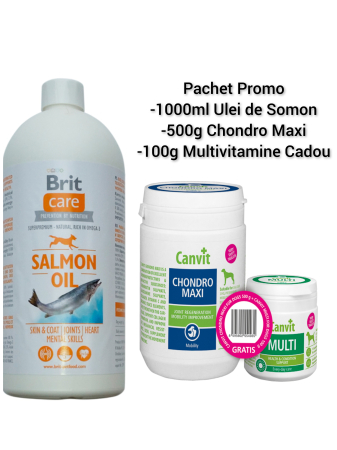 Suplimente/vitamine câini - Pachet Brit Care Salmon Oil 1000ml + Canvit Chondro Maxi 500g + Cadou Canvit Multi 100g