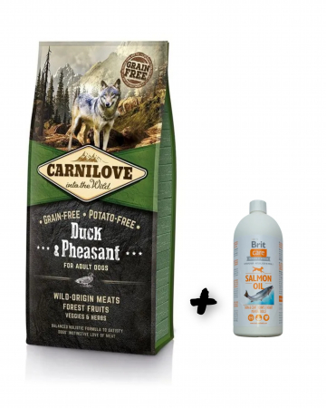 Puppy/Junior - PACHET CARNILOVE Adult, Rata si Fazan 12 kg + Ulei Somon Brit Care 1000ml