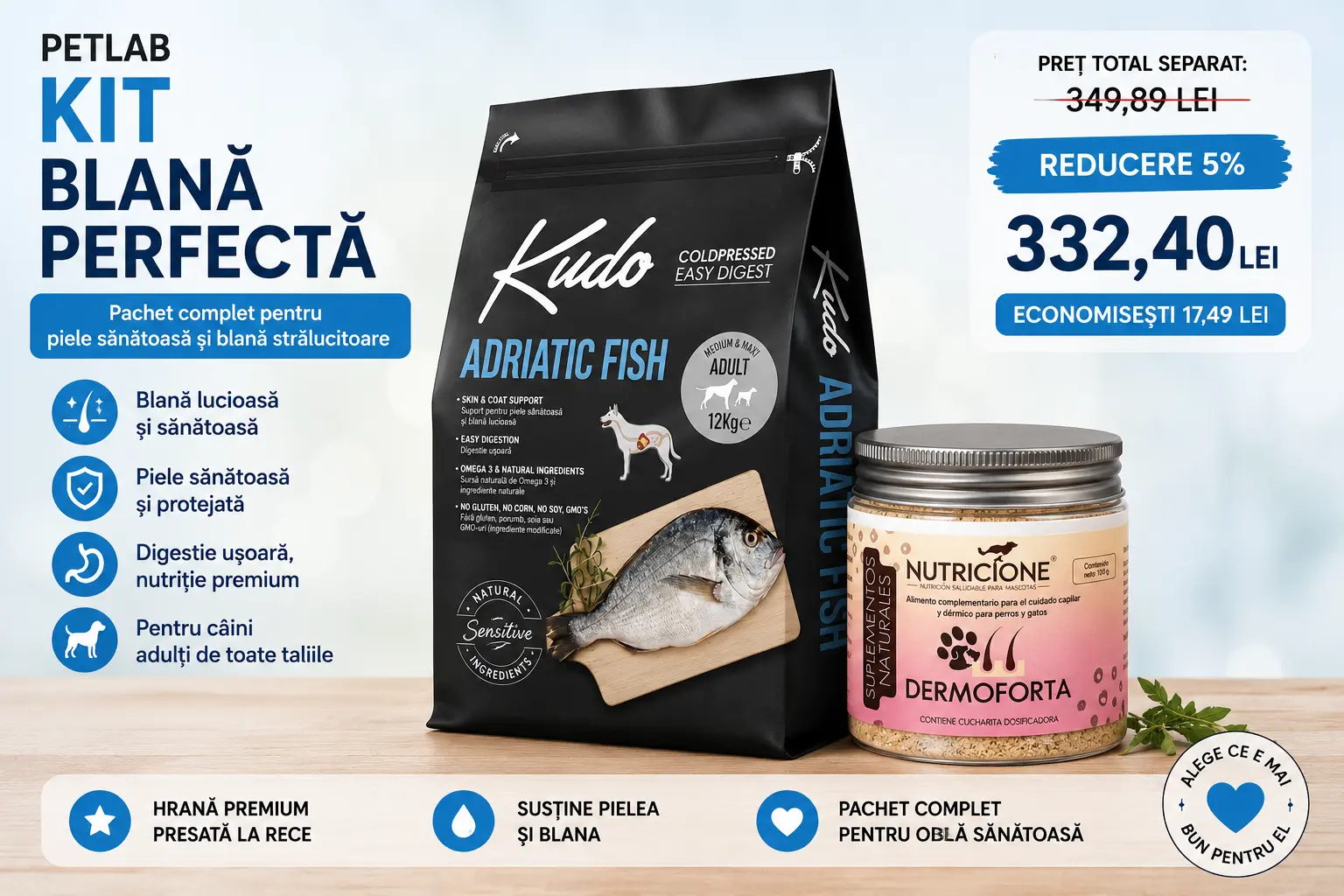 Talie Mica - Petlab Kit Blană Perfectă – Pachet complet pentru piele sănătoasă și blană strălucitoare