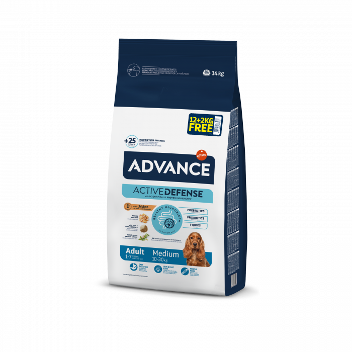 Hrană Uscată Câine Adult, ADVANCE, Talie Medie, Pui, 12+2kg CADOU [1]