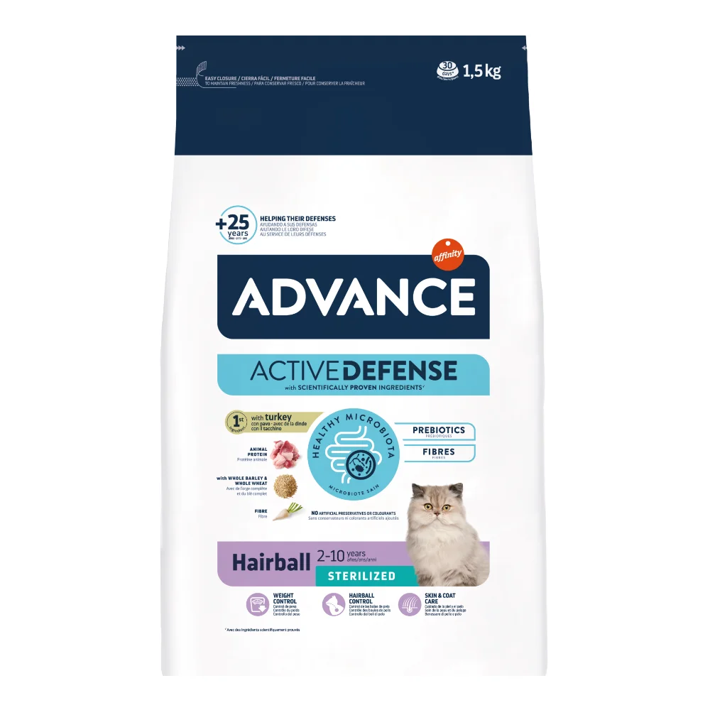 ADVANCE Hairball, Hrană Uscată Pisică Adult, Sterilizat, Curcan și Orez, 1,5kg [3]