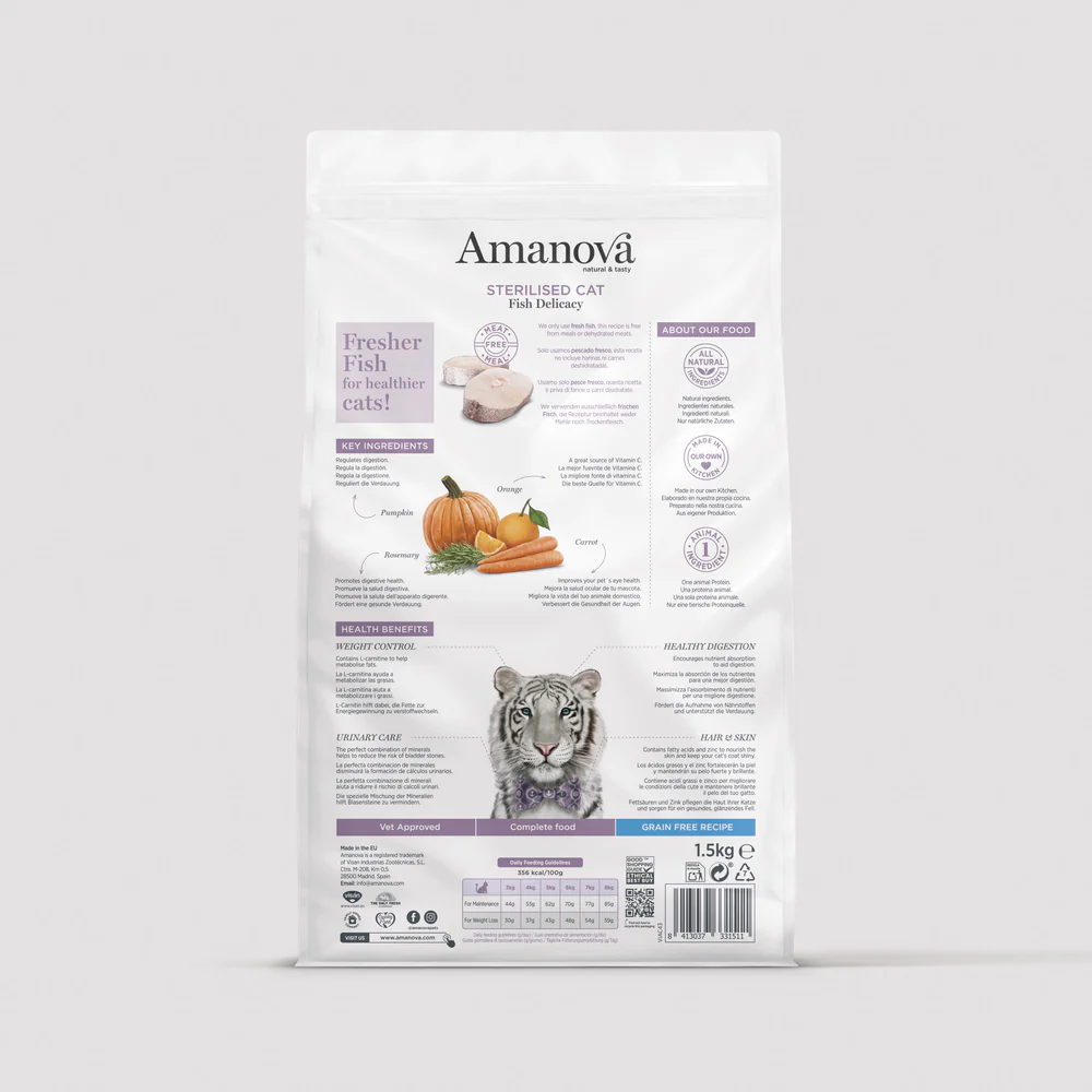 Hrană Uscată Pisică Adult, AMANOVA, Sterilizat, Hipoalergenic, Pește Alb, 4kg [2]