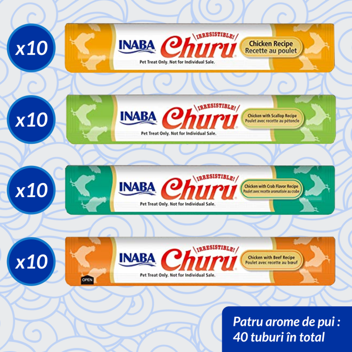 Recompense Cremoase Pisică Adult, CHURU Varieties, Varietăți de Pui, 40 bucăți [2]