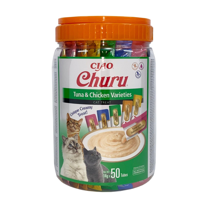 Recompense Cremoase Pisică Adult, CHURU Varieties, Varietăți de Pui și Ton, 50 bucăți [1]