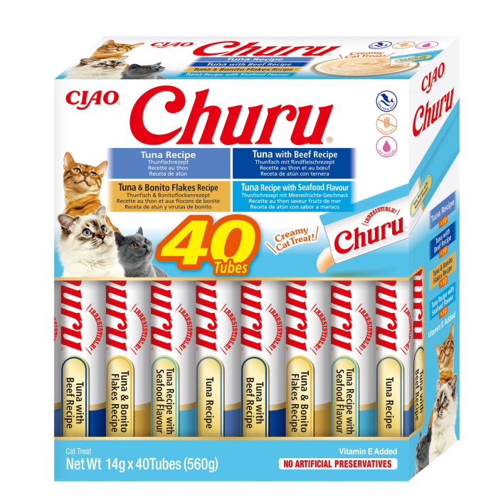Recompense Cremoase Pisică Adult, CHURU Varieties, Varietăți de Ton, 40 bucăți [1]