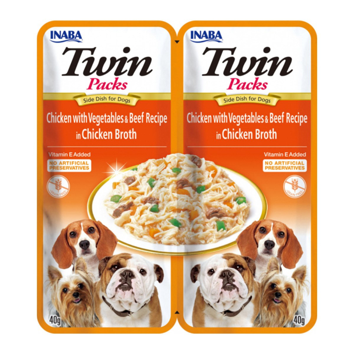 Recompense pentru Câine Adult, CHURU Twins, Pui, Legume și Vită în Supă, 2x40g [1]