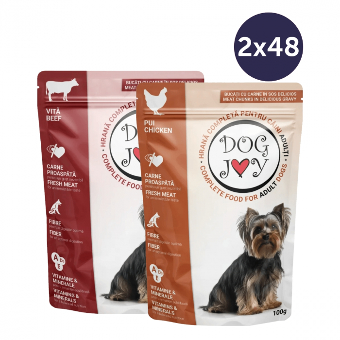 COMBOPACK DOG JOY, Hrană Umedă Câine Adult, Pui și Vită, 96x100g [1]