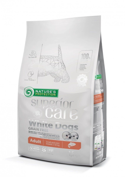 Hrana Uscata Caini NATURE S PROTECTION Superior Care White Dogs Salmon Adult Small Mini 1,5 KG