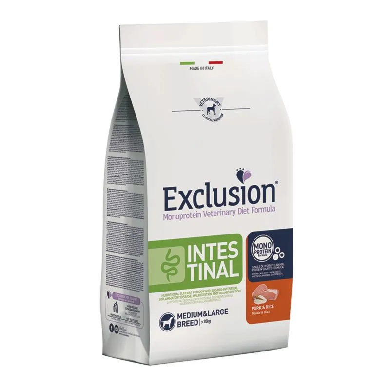 Dietă Veterinară, Hrană Uscată Câine Adult, EXCLUSION Intestinal, Talie Medie/Mare, Porc și Orez, 2kg [1]