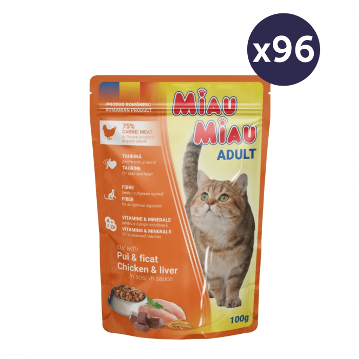 MEGAPACK MIAU MIAU Hrană Umedă Pisică Adult, Pui și Ficat în sos, 96x100g [1]