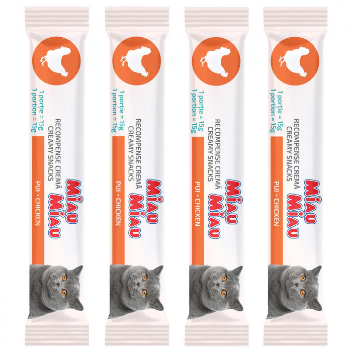 Recompense Cremoase Pisică Adult, MIAU MIAU Creamy Snacks, Pui, 4x15g [2]