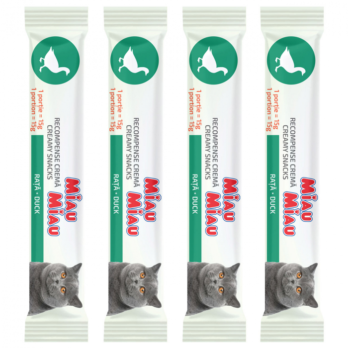 Recompense Cremoase Pisică Adult, MIAU MIAU Creamy Snacks, Rață, 4x15g [2]