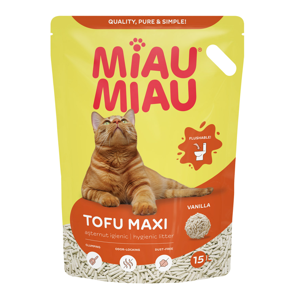 MIAU MIAU Tofu, Așternut Igienic pentru Pisică, Maxi, Vanilie, 15L [2]