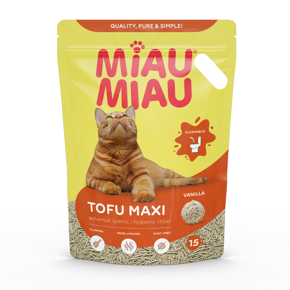 MIAU MIAU Tofu, Așternut Igienic pentru Pisică, Maxi, Vanilie, 15L [2]