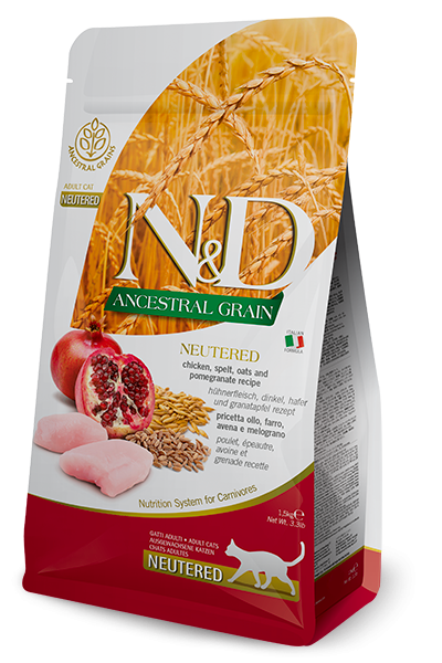 N&D Ancestral Grain, Hrană Uscată Pisică Adult, Sterilizată, Pui și Rodie, 10kg [1]