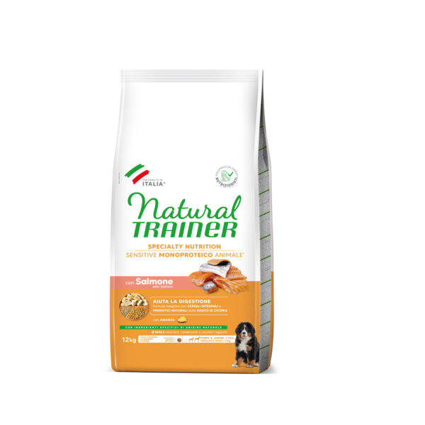 Hrană Uscată Câine Junior, NATURAL TRAINER Sensitive, Fără Gluten, Talie Medie/Mare, Somon, 12kg [1]